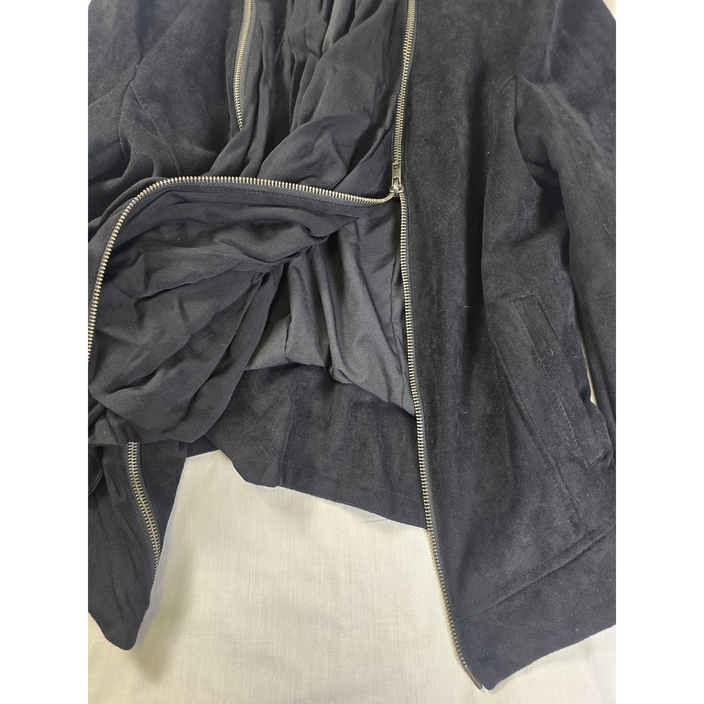 Miss Me Jacket Womens Large Black Faux Suede Moto Biker Zip Drape Front Lined - Picture 2 of 9